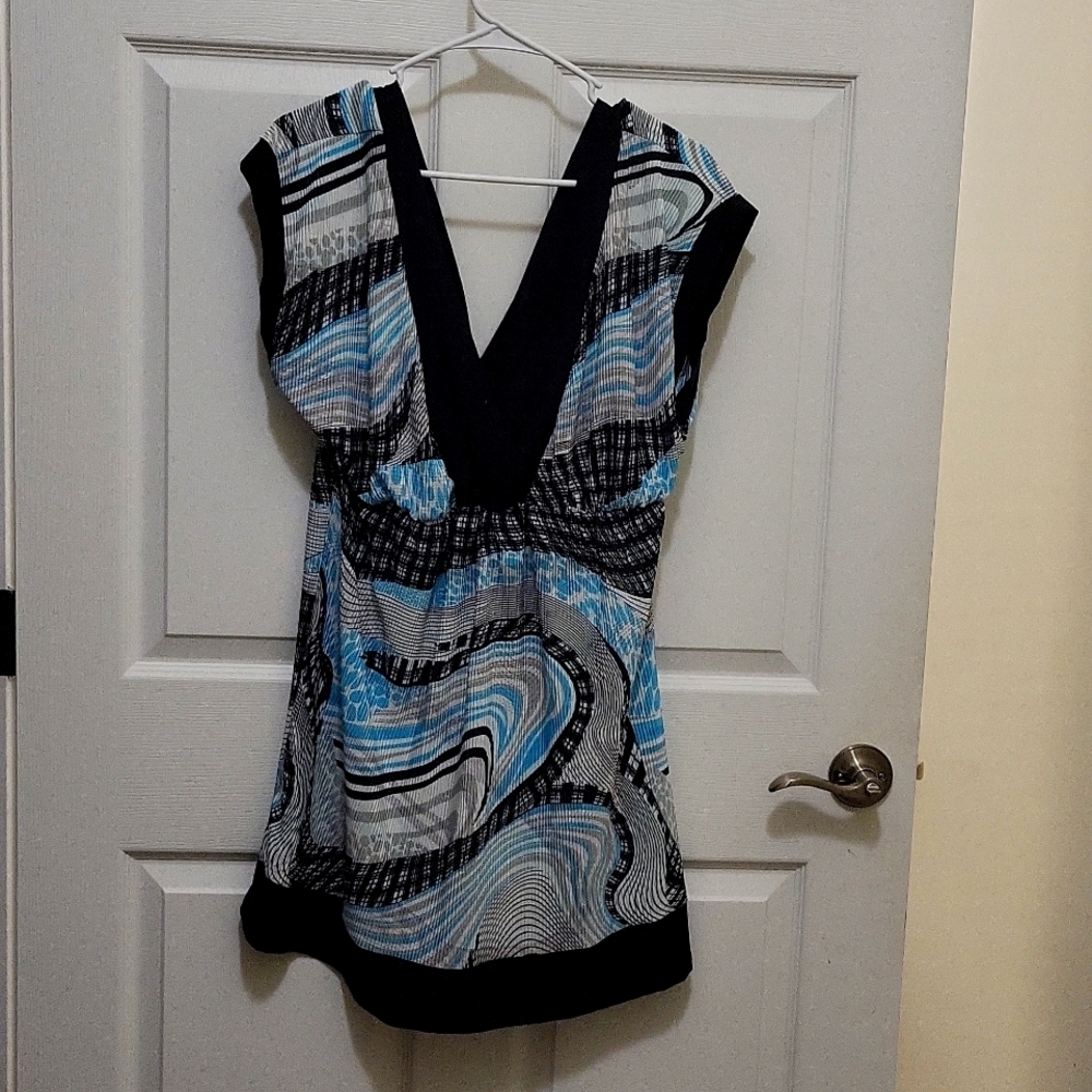 Chesley 3x sleeveless blouse turquoise white and black tunic